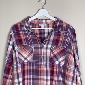 Liz Lange Maternity Plaid Long Sleeve Shirt Size L